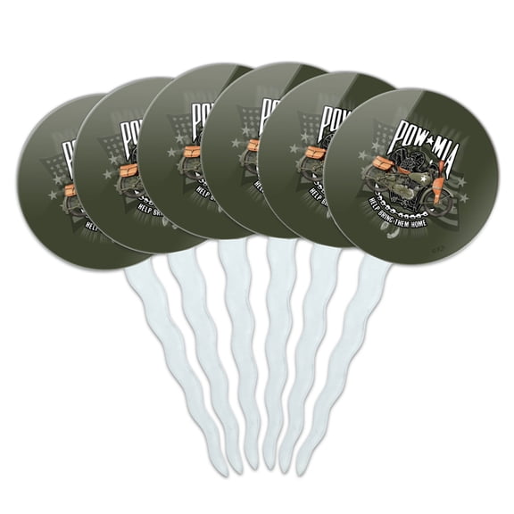 POW MIA Army Motorcycle Bike Bring Them Home Cupcake Picks Toppers Decoration Set of 6