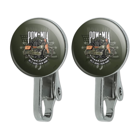 POW MIA Army Motorcycle Bike Bring Them Home Novelty Clip-On Stud Earrings