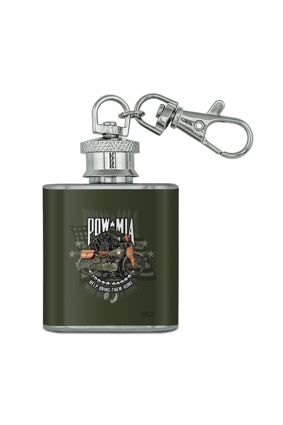 POW MIA Army Motorcycle Bike Bring Them Home Stainless Steel 1oz Mini Flask Key Chain