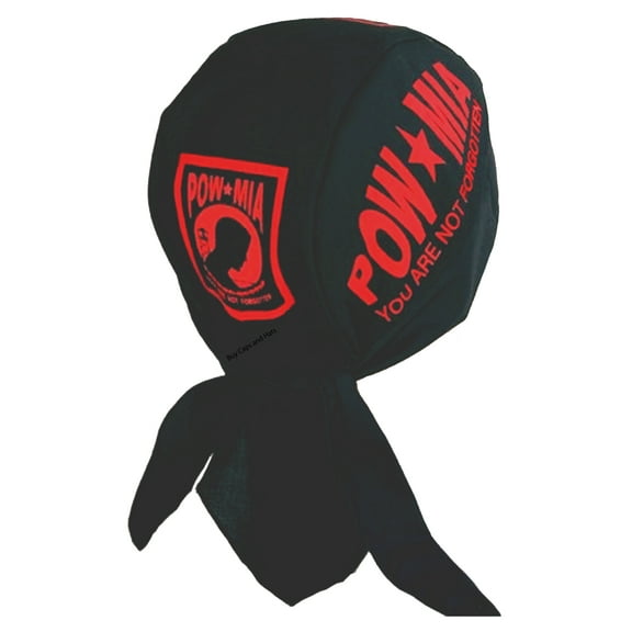 POW MIA Doo Rag Cap with Sweatband Black Cotton Military Durag Bandana Headwrap Mens Womens