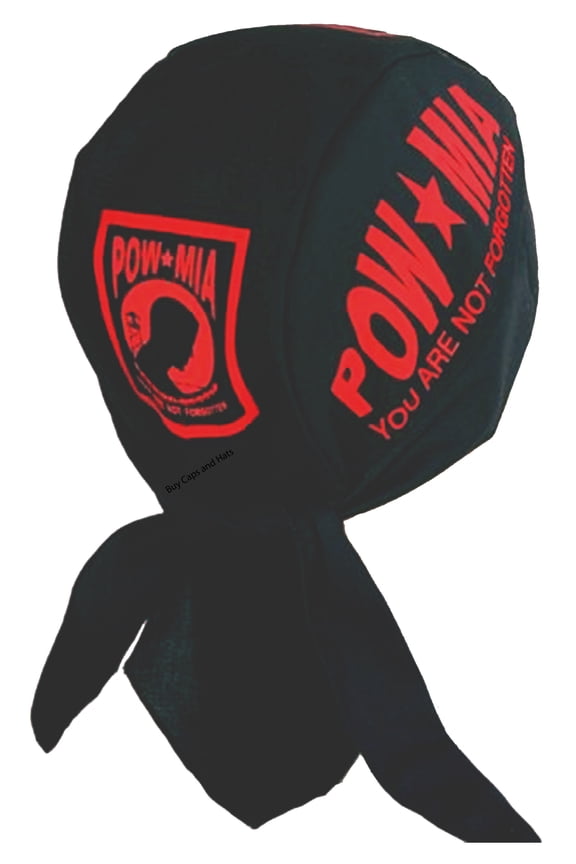 POW MIA Doo Rag Cap with Sweatband Black Cotton Military Durag Bandana Headwrap Mens Womens