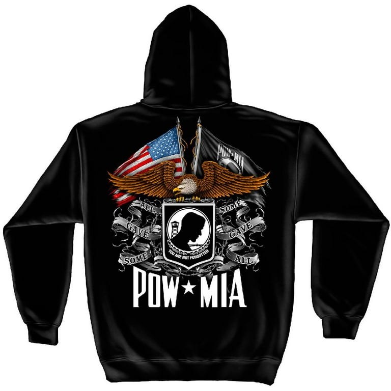 Flag Eagle POW Military 8oz 50 50 Black Hooded Sweat Shirt XXX Large Walmart