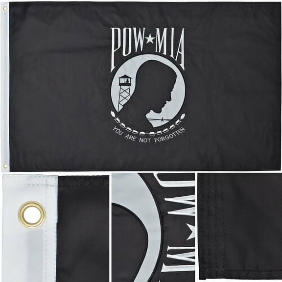 POW MIA Flag 12 x 18 210D Nylon Premium Outdoor Embroidered Double Sided Flag