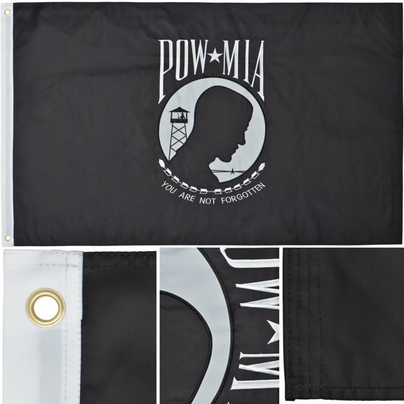 POW MIA Flag 3' x 5' Ft 210D Nylon Premium Outdoor Embroidered Double Sided Flag