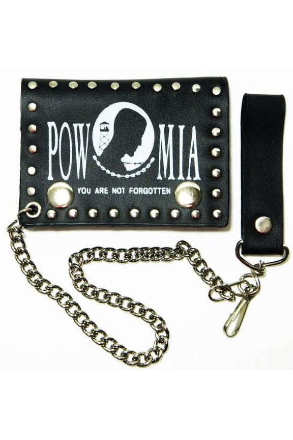 POW-MIA Military Biker Chain Leather Wallet Tri Fold