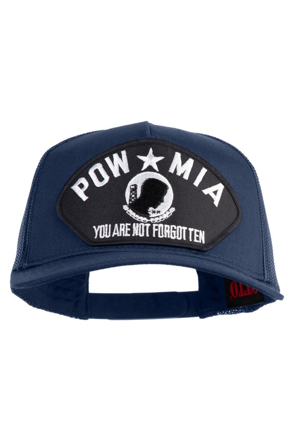 POW MIA You Are Not Forgotten Patched Solid Cotton Twill 5 panel Mesh Back Cap - Navy OSFM