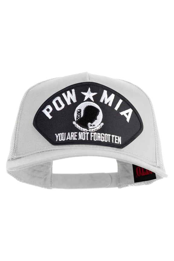 POW MIA You Are Not Forgotten Patched Solid Cotton Twill 5 panel Mesh Back Cap - White OSFM