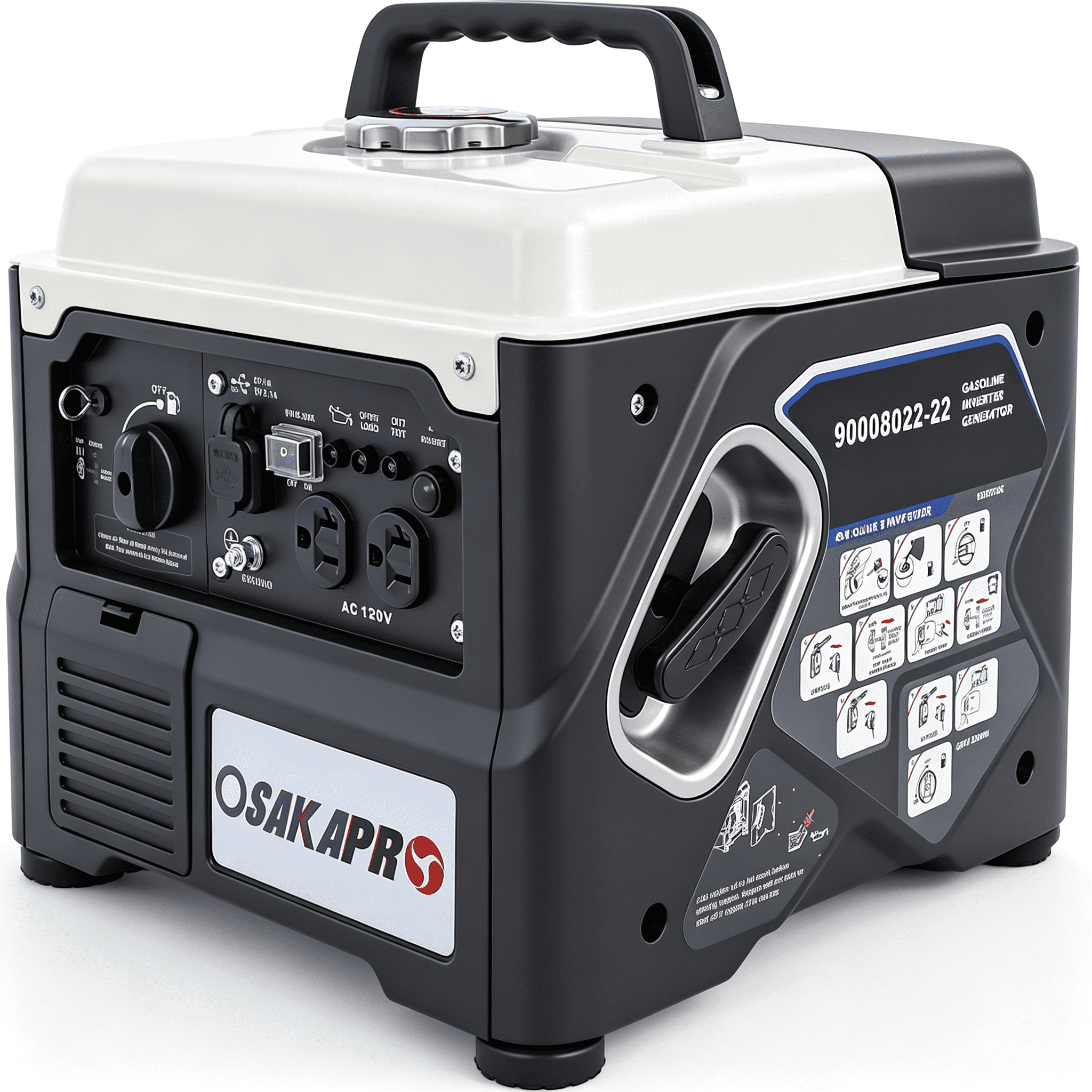 POWANLI 1200W ultra-quiet gas engine,Portable Inverter Generator, EPA Compliant, with Carrying Handle,Eco-Mode Feature, Ultra Lightweight for Backup Home Use & outdoor Camping,white