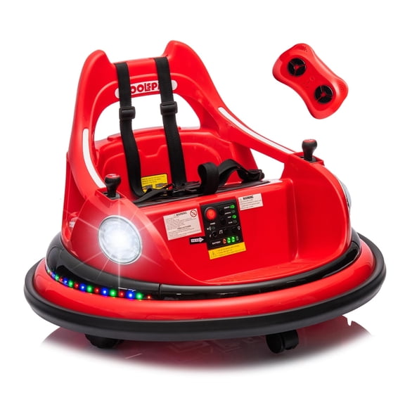 POVANLI 12V 2-Speeds Electric Ride On Bumper Car, ASTM Certified, W/Remote Control, Bluetooth Music, LED Light, 360°Spin, Five-point Safety Belt, Kid Toys Gifts for 1.5-5 Year Old Kid Boys Girls, Red
