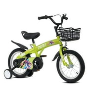 POVANL 16 inch kids bike with training wheels and stand Adjustable saddle Suitable for boys and girls aged 4-8 years tall Height 41-53 inches,around 85% assembled body,With storage frame,GiftGreen