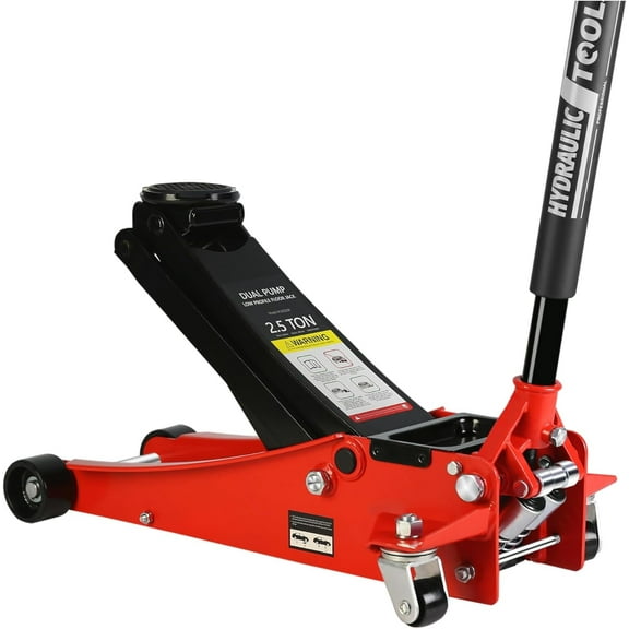 POVANLI 2.5 Ton (5500 lb) Low Profile Floor Jack,Professional Low Profile Hydraulic Jack, Heavy Duty Steel Racing Floor Jack with Dual Piston Quick Lift Pump,Lift Range 3.5"-19.5" Black Red