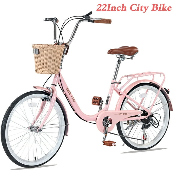 POVANLI 22 Inch City Bike, 7 Speed, Steel Frame for Women