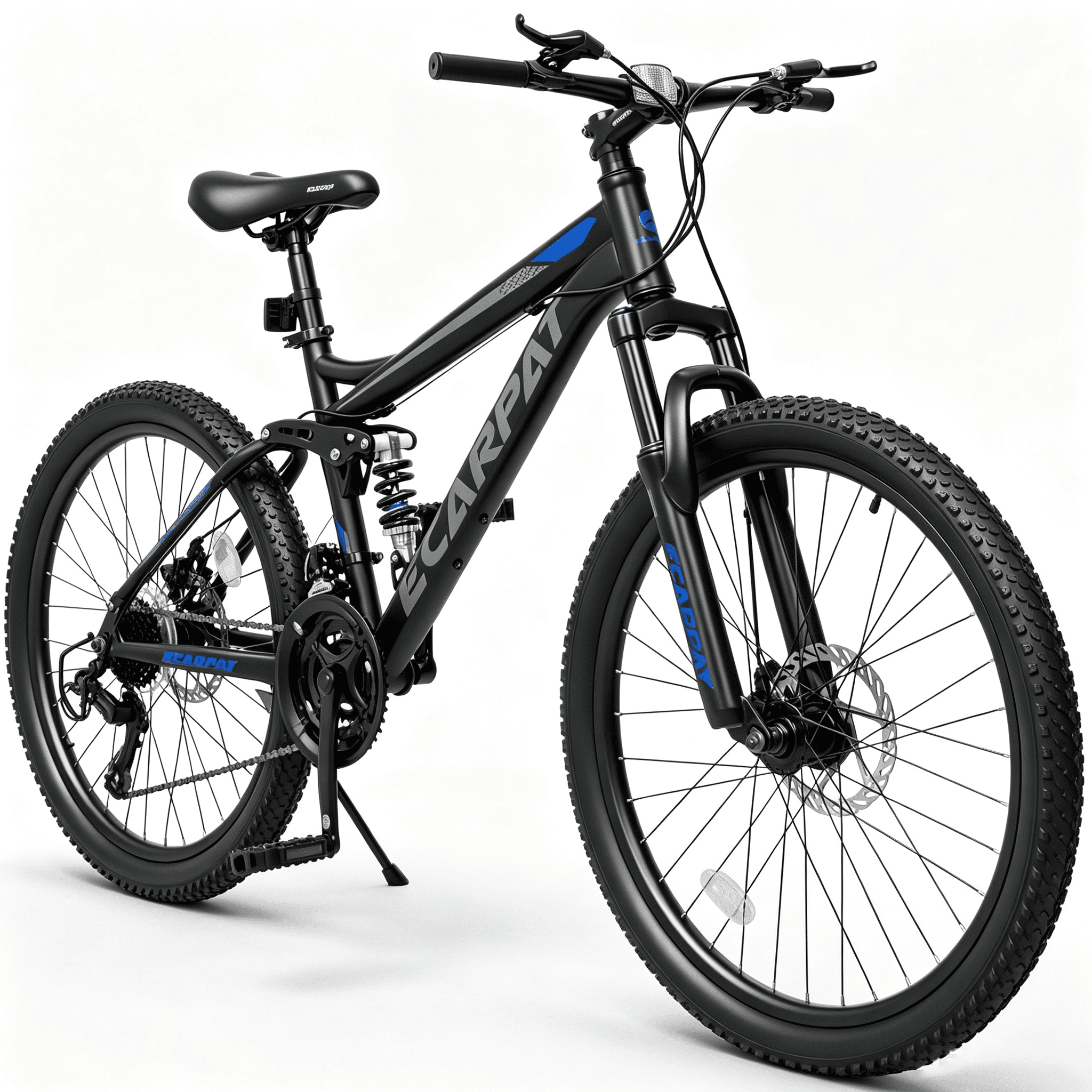 POVANLI 24 Inch Mountain Bike,Dual Full Suspension, Carbon Steel Frame Mountain Bike for Men Women, Go to Work with 21-Speed Disc Trail Commuter City Ages 12+, Gift(Gray)