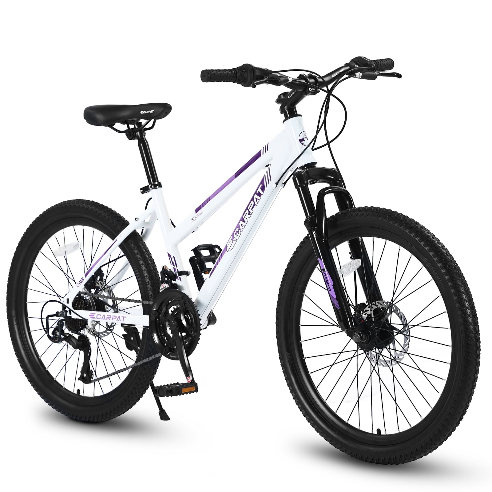 POVANLI  24" Mountain Bike for Teenagers Women, 21 Speeds Mountain Bicycles with Dual Disc Brakes and 100mm Front Suspension, White(Gift)