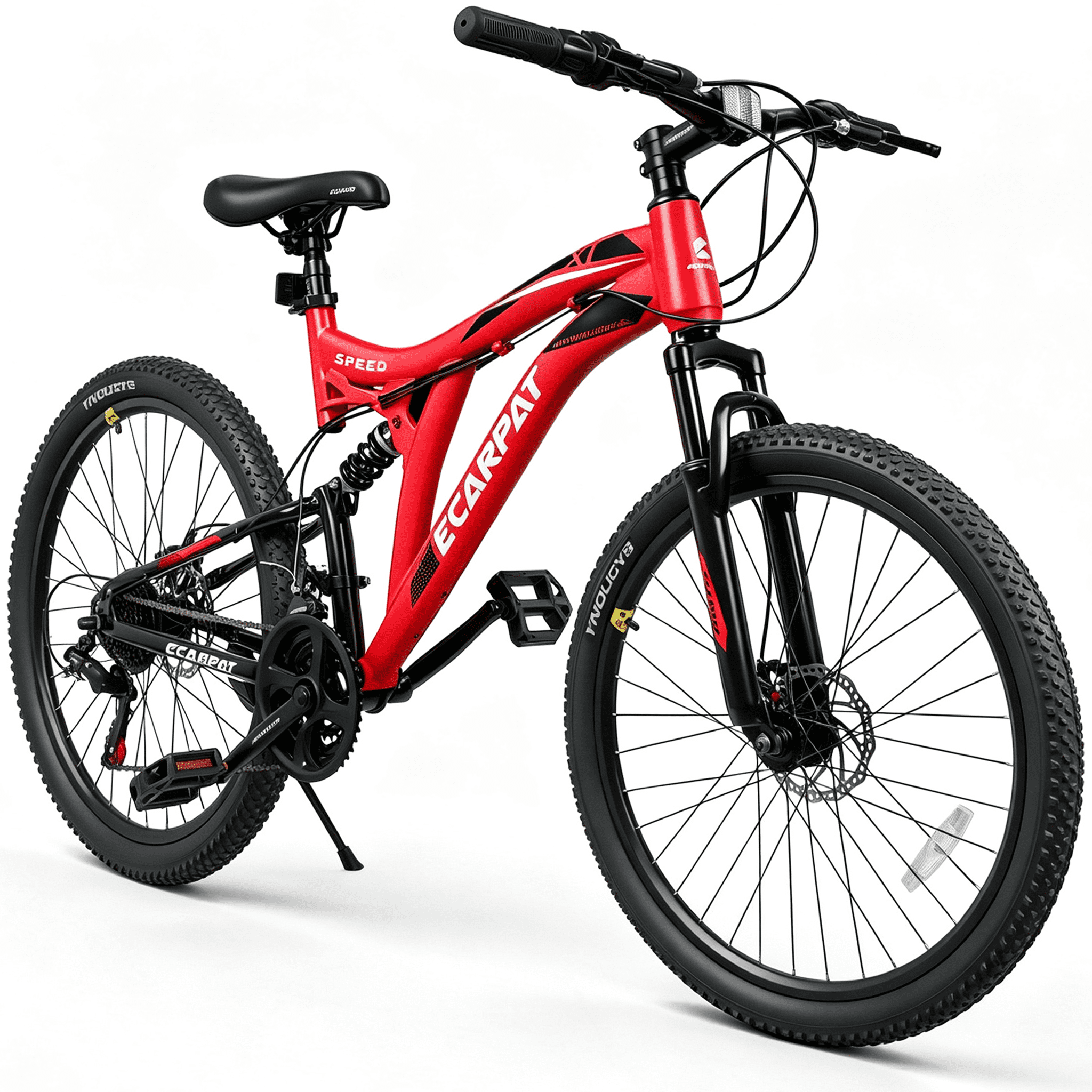 POVANLI 26 Inch Mountain Bike  Dual Full Suspension, Aluminium Frame for Men Women, Go to Work with 21-Speed Disc Trail Commuter City Beach,  Ages 15+, Gift(Red)