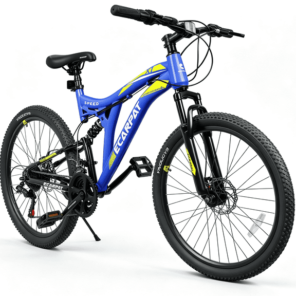 POVANLI 26 Inch Mountain Bike Dual Full Suspension, Steel Frame for Men Women, Go to Work with 21-Speed Disc Trail Commuter City Beach, Youth Ages 15+, Gift(Black)