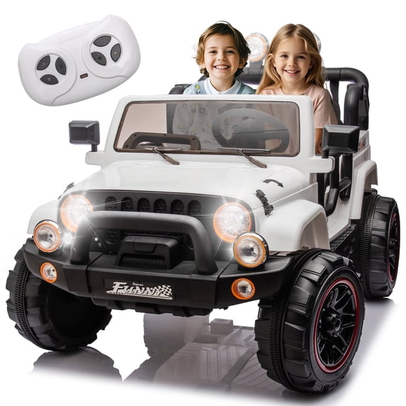 POWANLI 24V 2 Seater Kids Ride on Toy Car W/Parent Remote, Electric Truck for Kid w/ 2*200W Moter, 3 Speeds, Multifunctional Dashboard, Bluetooth Music, USB, Toy Gift for 3-8 Boy&Girl(White)