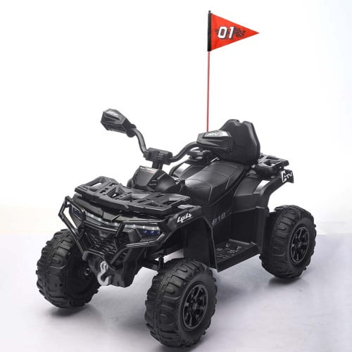 POWANLI 24V Kids Ride on Electric Toy Off-Road Car with Slow Start, 2WD, Decorative Flags, Multi-Color Lights, Volume Control, Bluetooth, MP3, USB, Maximum Load 66.1lbs for 3-6 Children Gift (Black)