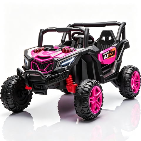 POVANLI 12V Ride on Toys Truck with 2.4G Remote Control,2 Seater Kids Electric Car with 4 wheels, USB, MP3, Bluetooth, LED Lights for Girls Boys Kids 3-5, Pink