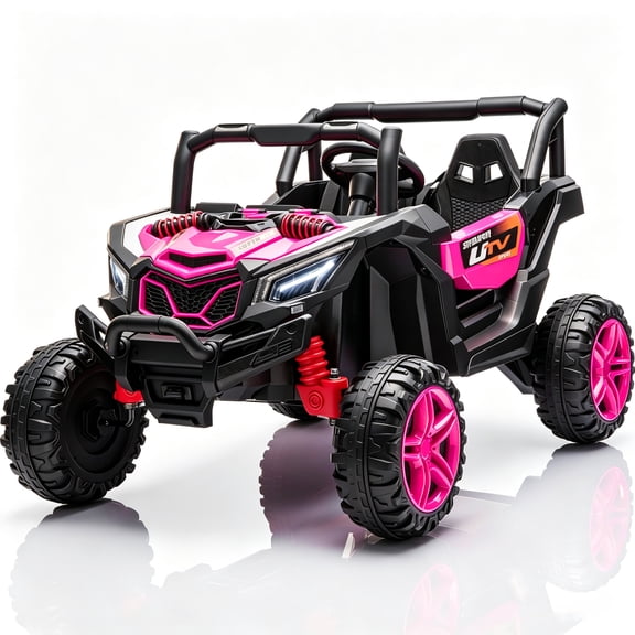 POVANLI 12V Ride on Toys Truck with 2.4G Remote Control,2 Seater Kids Electric Car with 4 wheels, USB, MP3, Bluetooth, LED Lights for Girls Boys Kids 3-5, Pink