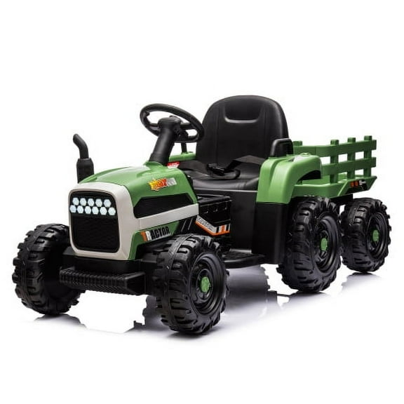 POVANLI 24V Ride on Tractor with Trailer,200w*2 motor Electric Tractor Toy with Remote Control,Electric car with 3 speed adjustable, USB,MP3,Bluetooth,LED light,safety belt for 3-6 girls,boys Green