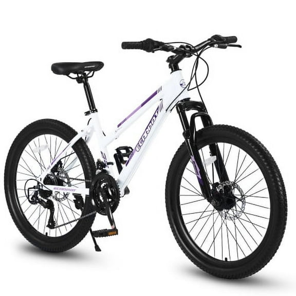 POVANLI 26" Mountain Bike for Teenagers Women, 21 Speeds Mountain Bicycles with Dual Disc Brakes and 100mm Front Suspension, White(Gift)