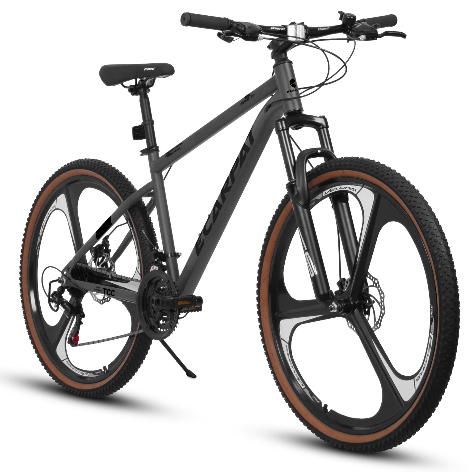 POVANLI  27.5 inch Mountain Bike for Men and Women, 21 Speed Road Bicycle with Dual Disc Brakes & Suspension, High Carbon Steel Frame Front Fork Bicycles, Gray(Gift)