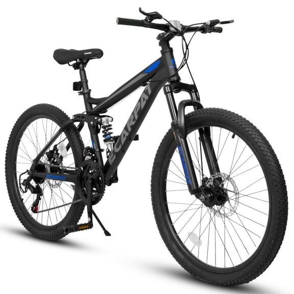 POVANLI 27 inch wheel Mountain Bike Bicycle, Dual Full Suspension, Aluminium Frame for Mens Womens, Go to School/Work with 21-Speed Disc Trail Commuter City Beach Bicycles, Gift(Blue)