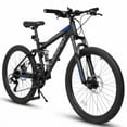thumbnail image 1 of POVANLI  27 inch wheel Mountain Bike Bicycle, Dual Full Suspension, Aluminium Frame for Mens Womens, Go to School/Work with 21-Speed Disc Trail Commuter City Beach Bicycles, Gift(Blue), 1 of 10