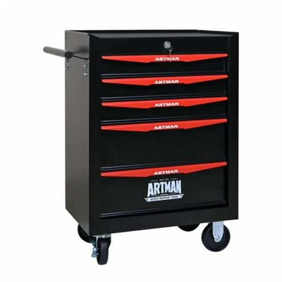 POVANLI 5 Drawer Portable Tool Box With Wheels,20" Tool Chest With Key Locking Tool Boxes/Organizers Black&Red