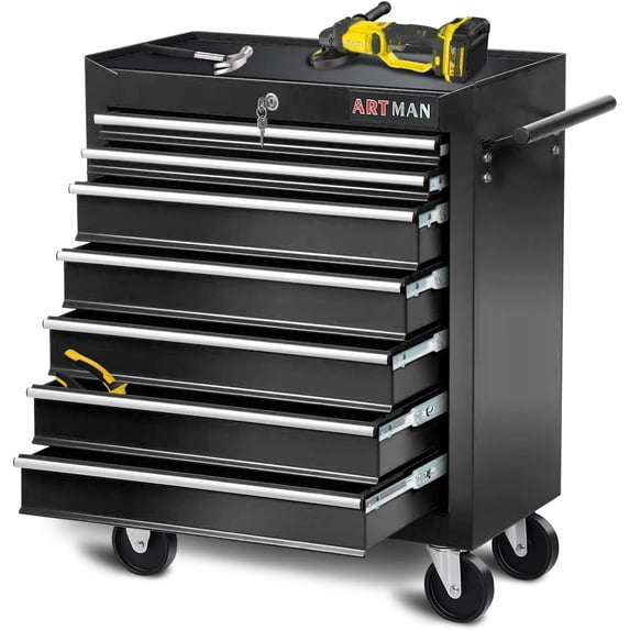 POWANLI 7-Drawer Rolling Tool Chest with Wheels Multifunctional Tool Chest Portable Tool Storage Cabinet with Locking System for Garage Workshop Warehouse Repair Shop