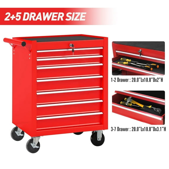 POVANLI 7-Drawer Rolling Tool Chest with Wheels Multifunctional Tool Chest Portable Tool Storage Cabinet with Locking System for Garage Workshop Warehouse Repair Shop