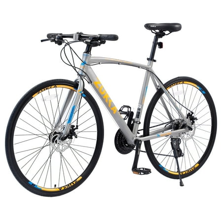 POVANLI 700C Road Bike 24 Speed Hybrid bike Disc Brake For men women's City Bicycle ,21 inch Lightweight Frame Aluminum Alloy ,Adults 14+ Years,Gift(Silver)
