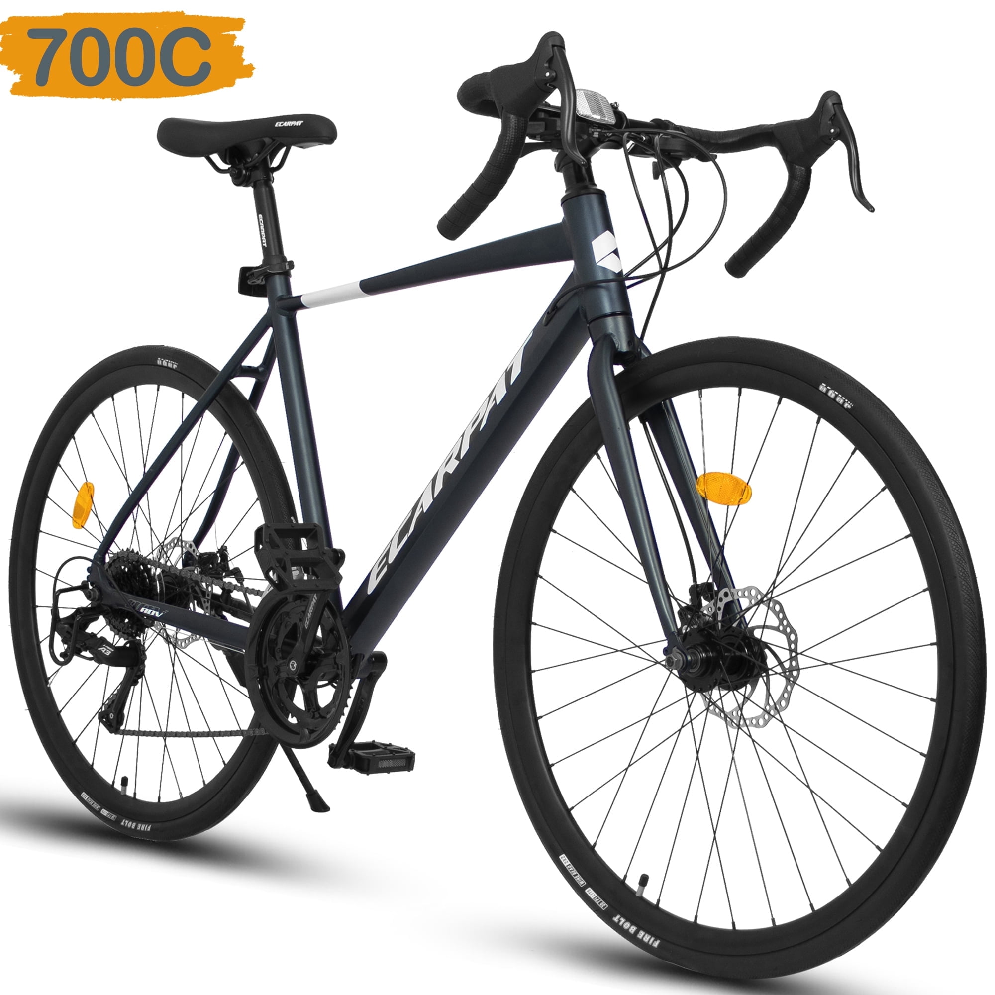POVANLI 700C Road Bike for men women, 16-Speed Outdoor Bike Disc Brakes, Racing Bike Light Weight Aluminum Frame, City Commuting Road Bicycle L Size, Adults ages 14+, Gift(Dark Blue)