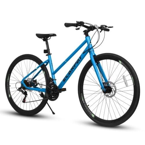 POVANLI  700C Road Hybrid Bike for Adults,21-Speed Outdoor Bike with High-Carbon Steel Frame Bike,Dual Disc Brake Mountain Bicycle Adults ages 14+, Gift(Blue)