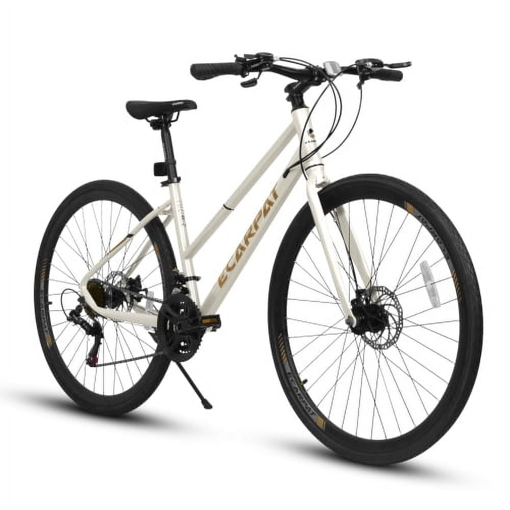 POVANLI  700C Road Hybrid Bike for Adults,21-Speed Outdoor Bike with High-Carbon Steel Frame Bike,Dual Disc Brake Mountain Bicycle Adults ages 14+, Gift(Cream)