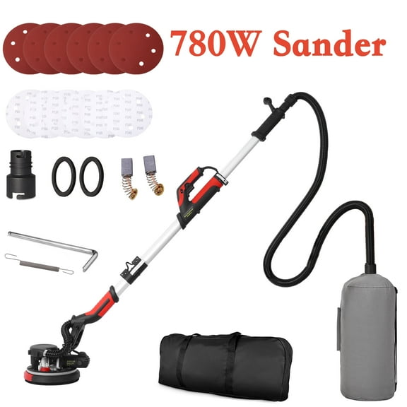POVANLI 780W Electric Drywall Sander with Vacuum Dust Collection, 6.5A Motor Dustless Floor Sander with Variable Speed 900-1800RPM, LED Light, Extendable & Foldable Handle Black+Red