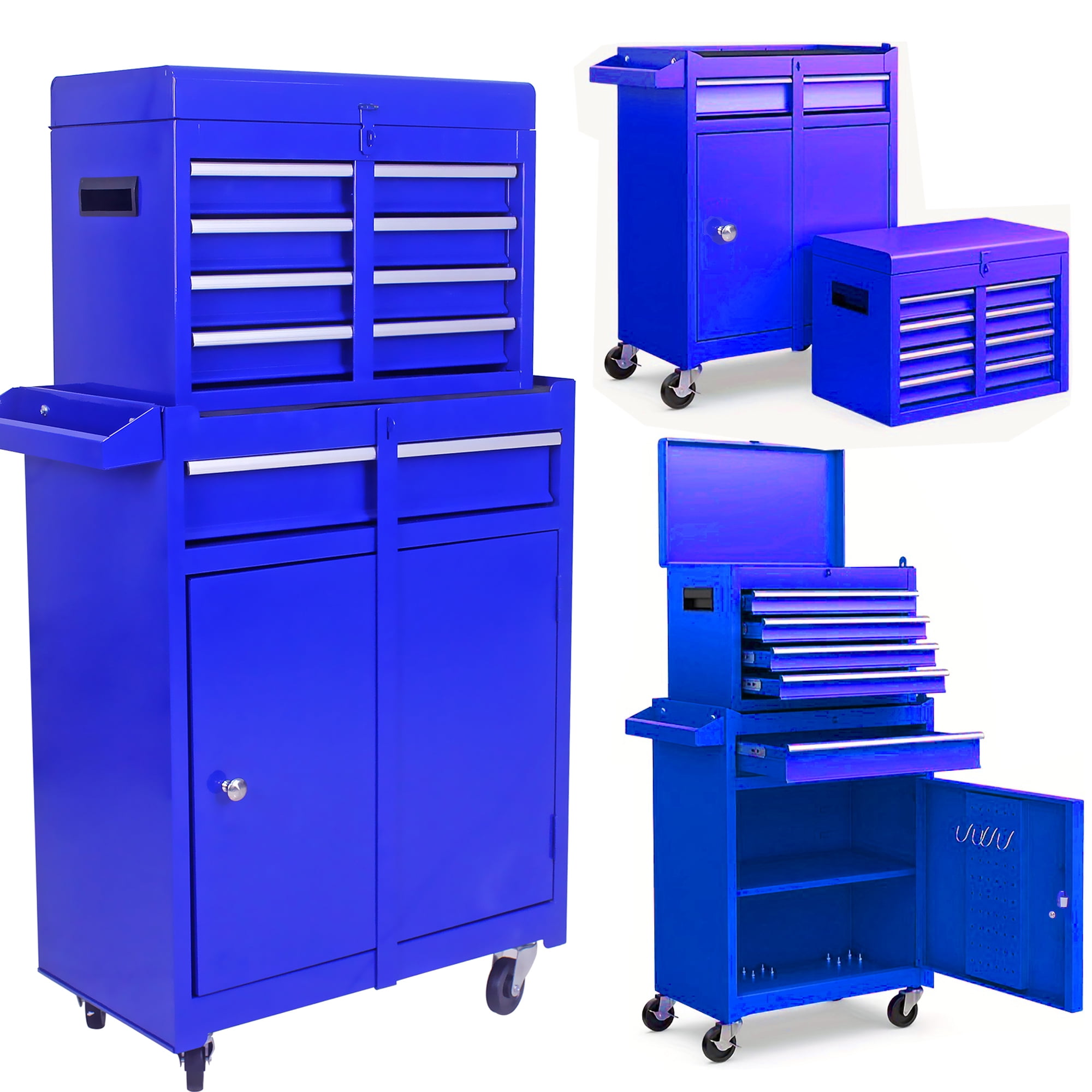 POWANLI Detachable 5-Drawer Rolling Tool Chest with Bottom Cabinet and One Adjustable Shelf/Locking System for Garage Workshop Warehouse Repair Shop