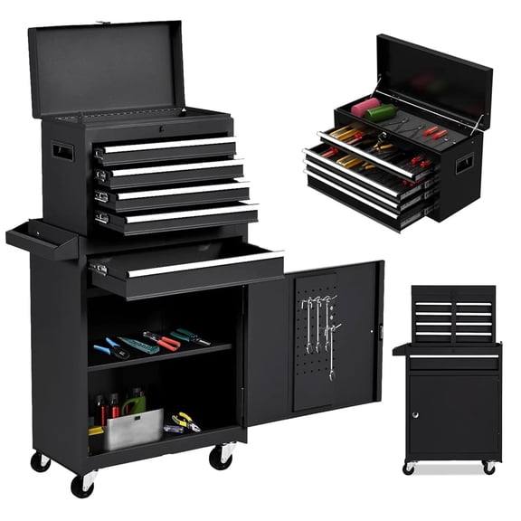 POVANLI  Detachable 5-Drawer Rolling Tool Chest with Bottom Cabinet and One Adjustable Shelf/Locking System for Garage Workshop Warehouse Repair Shop