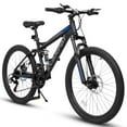 thumbnail image 1 of POVANLI Mountain Bike 24 Inch, Dual Full Suspension, Carbon Steel Frame Mountain Bike for Mens Womens, Go to School/Work with 21-Speed Disc Trail Commuter City Beach Bicycles, Gift(Black), 1 of 11