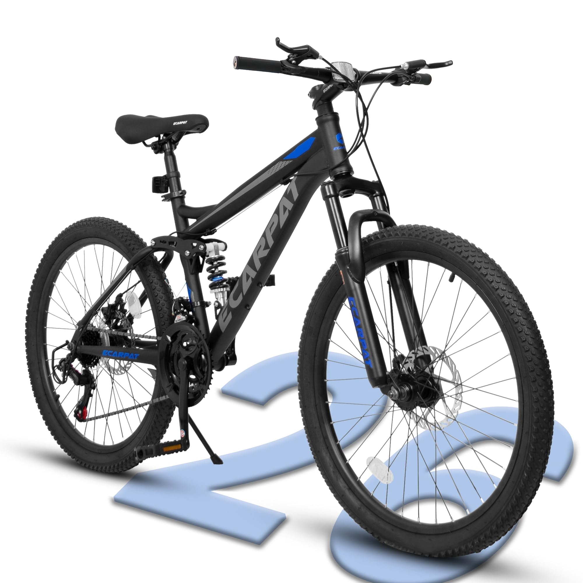 POVANLI  Mountain Bike 26 Inch, Dual Full Suspension, Carbon Steel Frame Mountain Bike for Men Women, Go to School/Work with 21-Speed Disc Trail Commuter City,Ages 14+, Gift(Black)