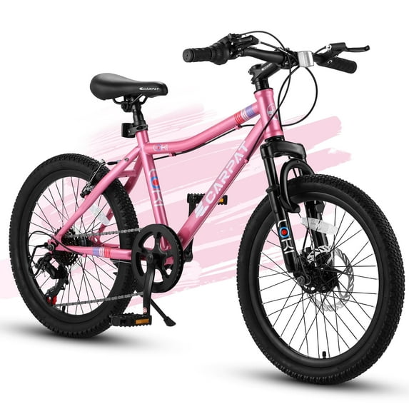 POVANLI 20 Inch Bike, Mountain Bike Ages 8-12, 7 Speed Bicycles, Front Suspension Disc U Brake, 14 Inch Height Steel Frame