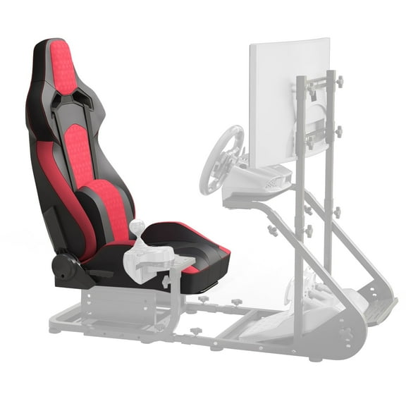 POVANLI Universal PU Leather Simulator Racing Seat, PVC Bucket Style Reclinable Sport Simulator Chair with Adjustable Lock Slide for Driving Gaming (Red)