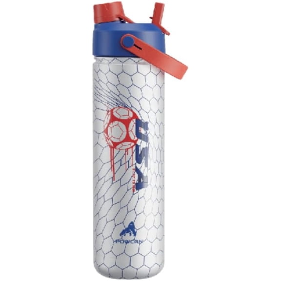 POWCAN 26 oz Insulated Water Bottle with 2-in-1 Straw and Spout Lid, Keep Cold 24H, Leak-Proof, Fits in Car Cup Holder, Stainless Steel Water Bottle for Soccer Lovers, and Sports (NetBreaker USA)