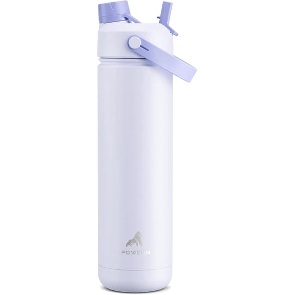 POWCAN 26 oz Insulated Water Bottle with 2-in-1 Straw and Spout Lid, Keep Cold 24H, Leak-Proof, Fits in Car Cup Holder, Stainless Steel Water Bottle for Sports, Travel, and School (Lupine)