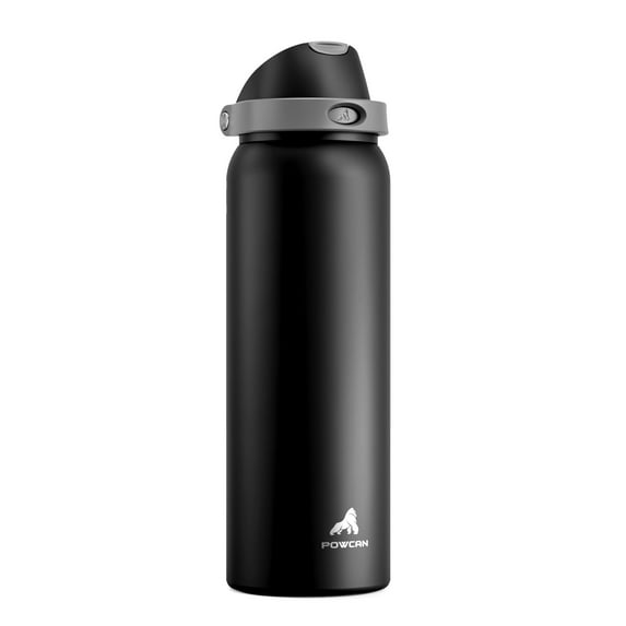 POWCAN 40 oz Insulated Water Bottle for Men: Spout & Quick-Flip Straw, Leakproof, Cold for 24 Hrs, Stainless Steel Large Water Bottle for Sports, Camping, Trips, Outdoors (Midnight Black) C108