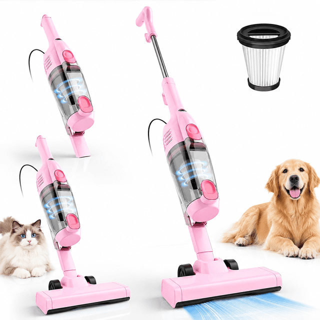 POWEART Corded Vacuum Cleaner, 22KPa Strong Suction Stick Vacuum, Lightweight 4.41lbs 2-in-1 Handheld Upright Vacuum with 16.4ft Cord & 0.9L Dust Cup for Hard Floor, Pet Hair