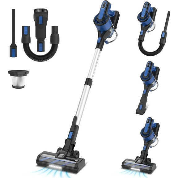 POWEART Cordless Vacuum Cleaner, 30Kpa 350W Powerful Stick Vacuum, 8 in 1 Self-Standing Rechargeable Battery Vacuum Up to 55min Runtime, Lightweight Cordless Vacuum for Pet Hair Hard Floor Carpet