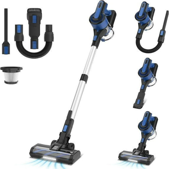 Cordless Vacuum Cleaner,30Kpa 60min Runtime Lightweight Stick Vacuum,8 in1 Self-Standing,Rechargeable Vacuum Cleaners for Pet Hair,Carpet,Hardwood Floor V870(Blue)