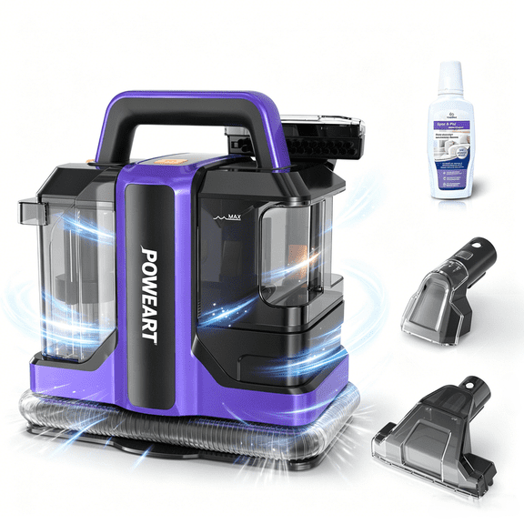 POWEART Portable Carpet Cleaner, for Carpet, Upholstery & Auto, Large Tank, Strong Suction, Spot Stain Cleaner with 8.5oz Deep Clean Pro Formula